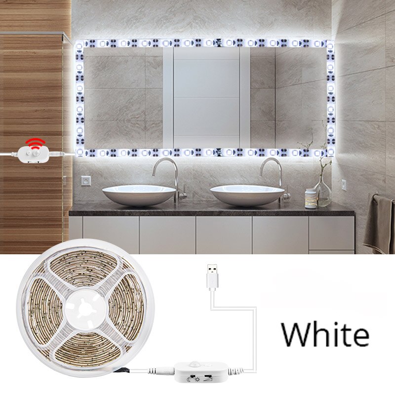 Led Strip Licht Pir Motion Sensor Vanity Light Strip Dimbare Cosmetische Spiegel Make-Up Lamp Blaker Badkamer Verlichting Wit Warm: White / 46 cm