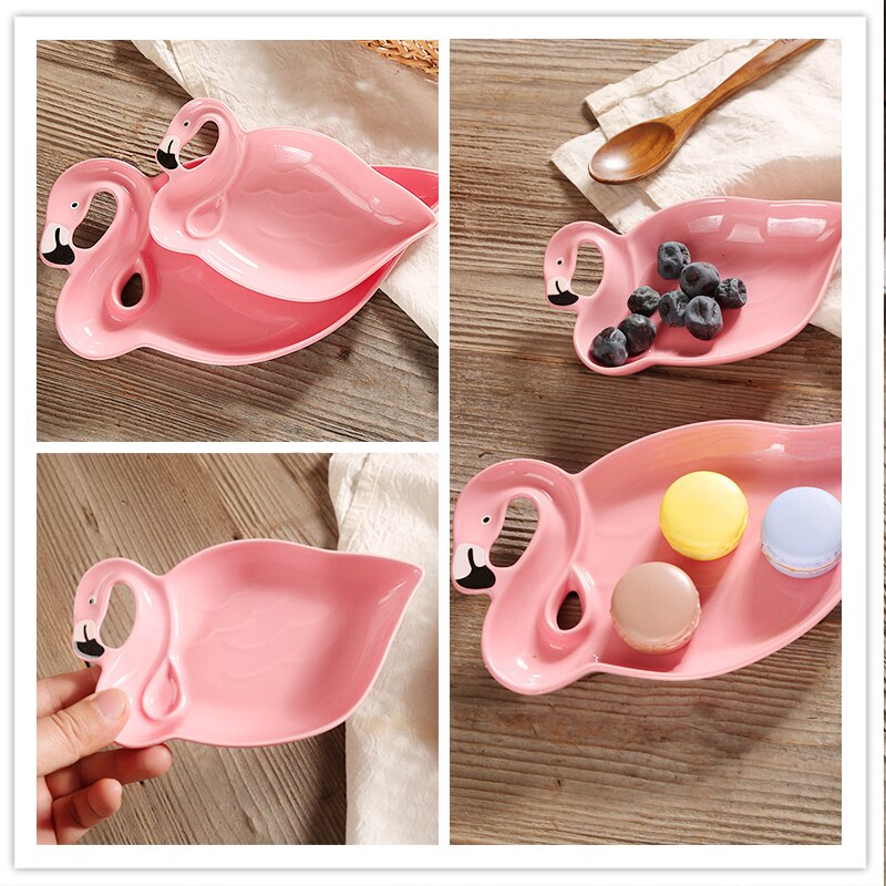 1 sztuk flaming dekoracji różowy 3D płyta ceramiczna przekąnarty suszone talerze na owoce miska na owoce naczynia deserowe zestaw obiadowy z porcelany kostnej