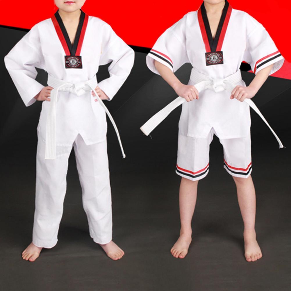 Unisex Kinderen Taekwondo Uniformen Ademende Lange Mouwen Elastische Trekkoord V-hals Universele Karate Uniform Kleding Voor Volwassen