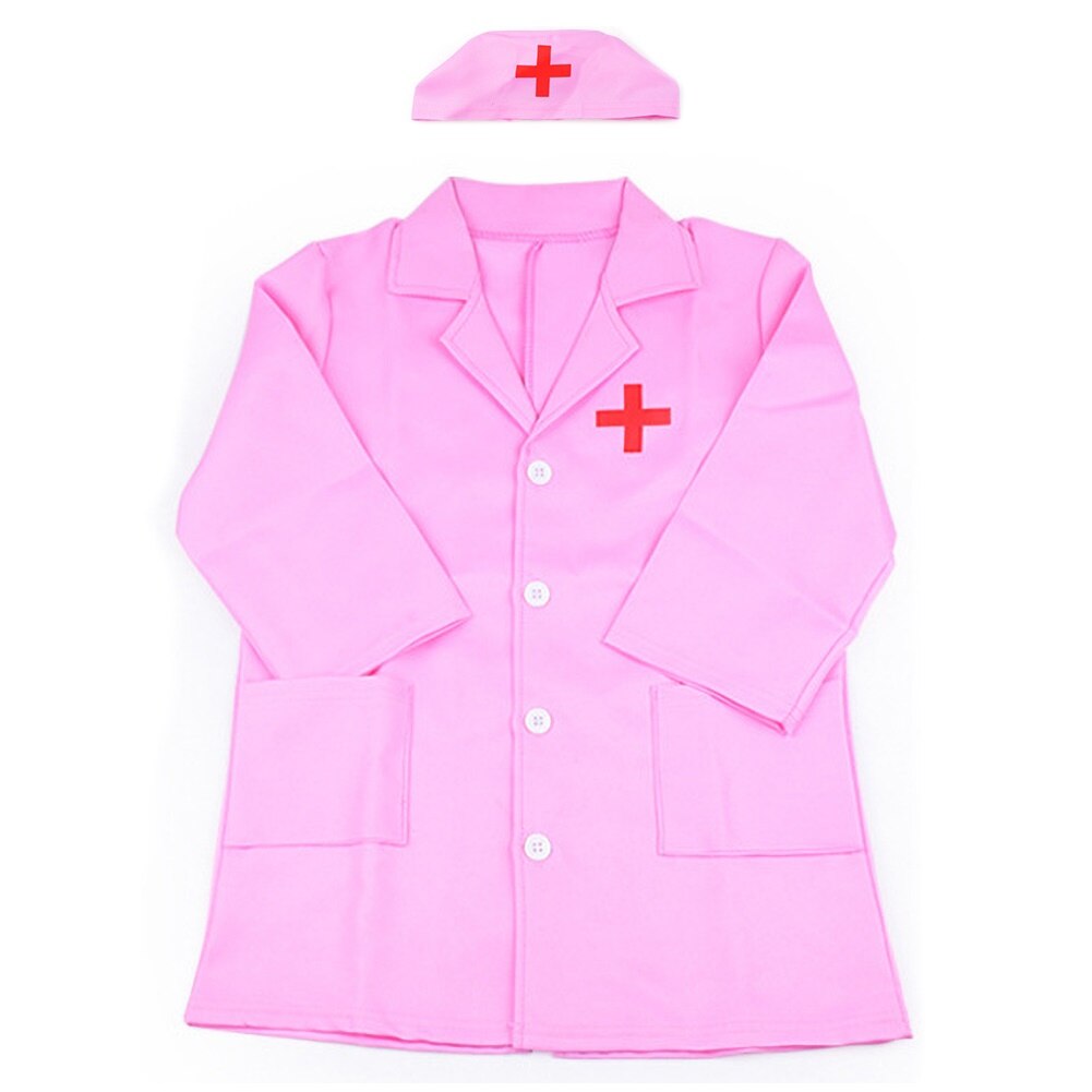 Langærmet læge sygeplejerske cosplay uniform hat kostume børn foregiver lege legetøj sæt børn interaktivt spil: Lyserød