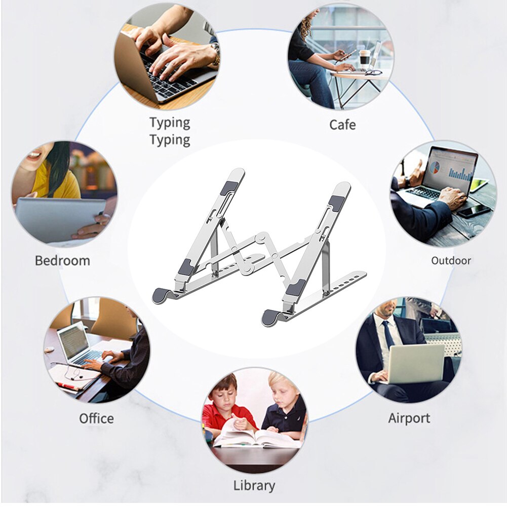 Computer Laptop Stand Riser Holder Universal Portable Adjustable Height Ventilated Cooling Aluminum Alloy Folding Office Mount