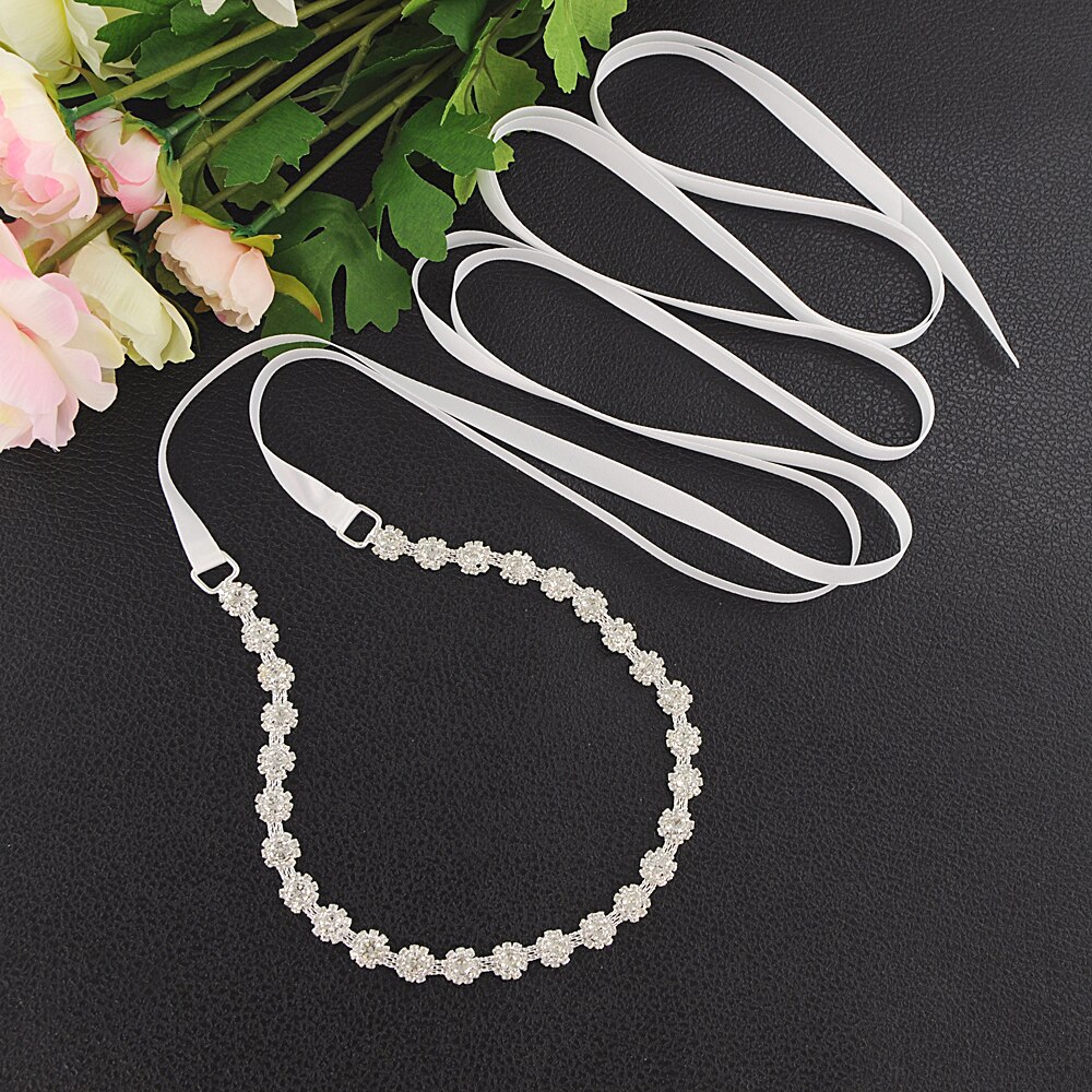 TRiXY S378 Shinny Thin Rhinestone Belt Wedding Belt Sash Silver Diamond Crystal Bridal Belt For Wedding Dress Wedding Decoration: white