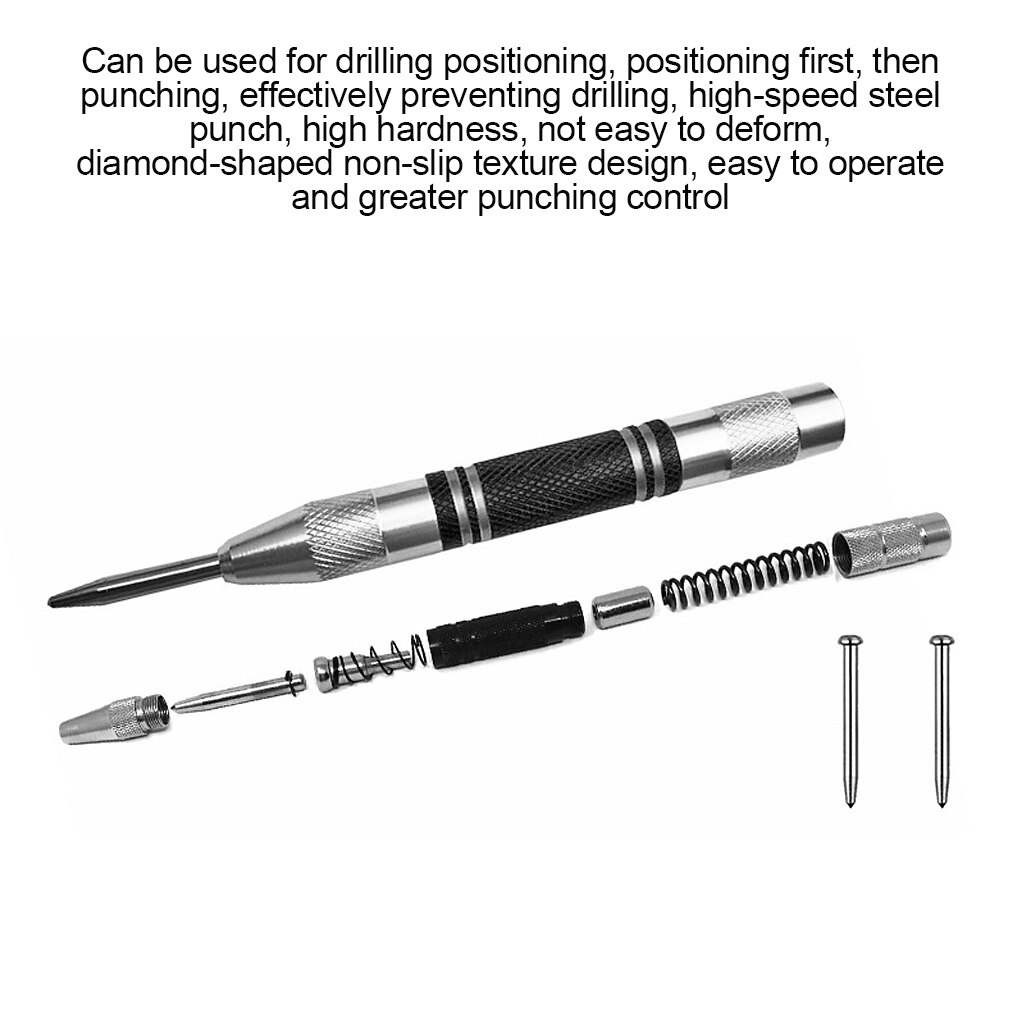 Automatic Center Punch Locator Center Punch Pin Steel Spring Window Breaker Non-slip Portable Woodworking Puncher Hand Tools