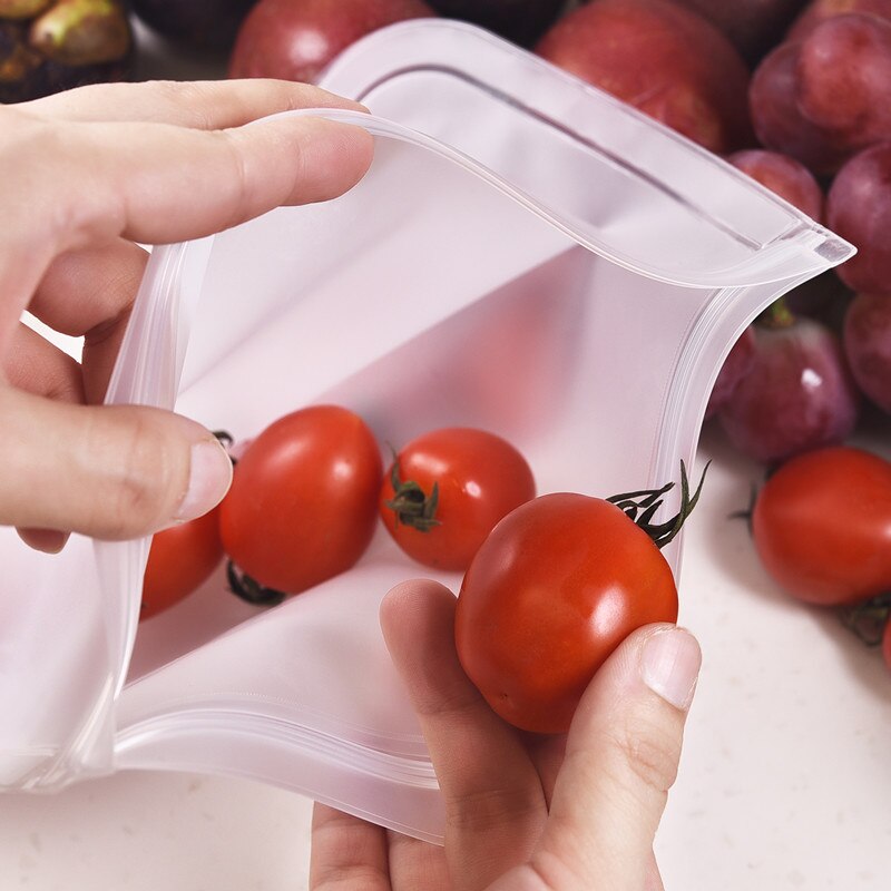 1-2 Pieces Food Storage Bag Silicone Leak Proof Container Reusable Zipper Lock Bag Transparent Household Zipper Storage Bag