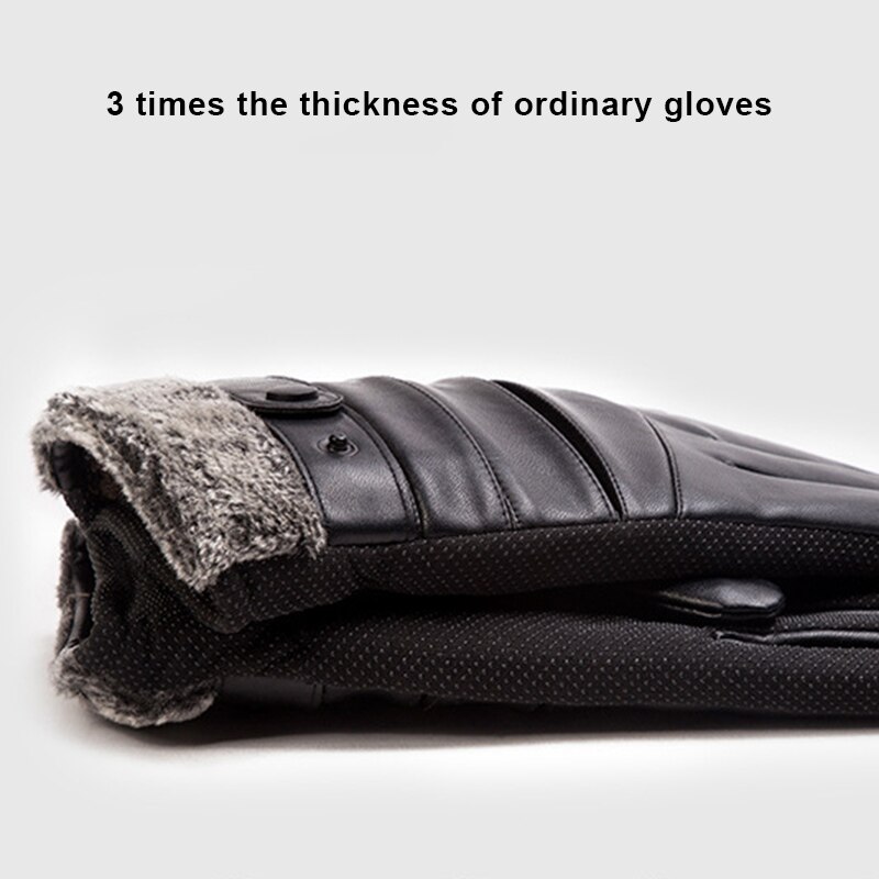 Men Winter Warm Gloves PU Leather Gloves Riding Cold-Proof Plus Velvet Thick Windproof Touch screen Motorcycle Glove Winter