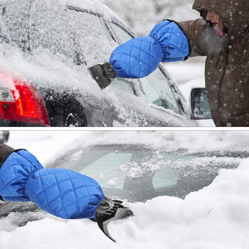 Grattoir à glace mitaine pour voiture pare-brise grattoir à neige gant imperméable à l'eau déneigeuse doublée de bleu polaire épais
