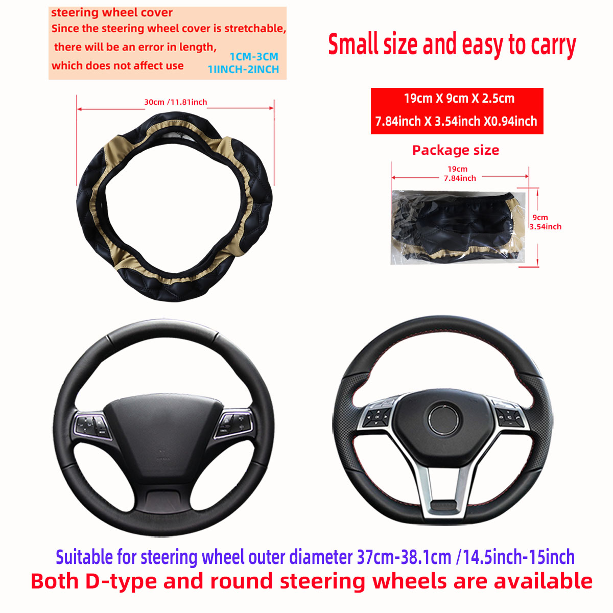 1 Leder-Stereo-Lenkradbezug mit Stickerei, bequem, rutschfest, ohne Innenring für 14,1-15-Zoll-Autos