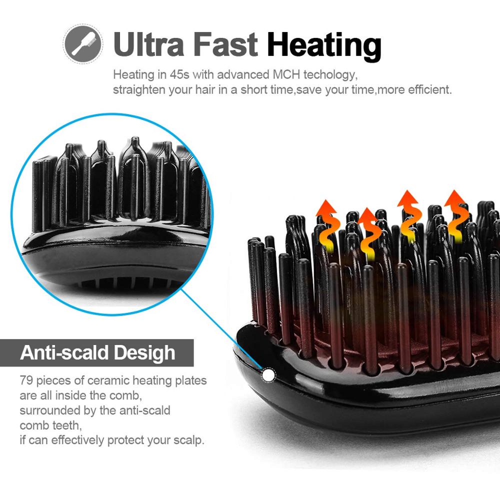 Hair & Beard Straightener Brush Electric Straightener Brush Fast Heating Brush Ionic Hair Straightening Comb
