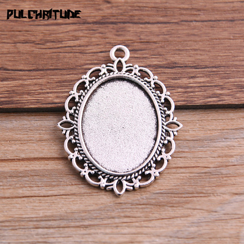 6 Pcs 18*25 Mm Binnenmaat 9 Kleur Klassieke Stijl Ovale Cabochon Base Instellen Charms Hanger Voor Diy sieraden Maken: antique silver