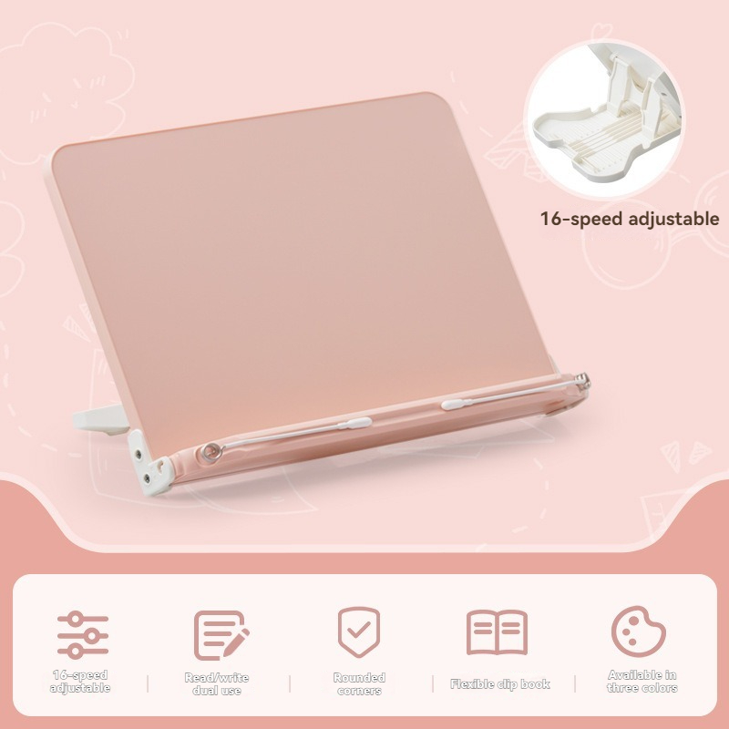 Tisch-Leseständer, Schreibtisch-Lesestütze, Bücherregal, Buchhalter, multifunktionaler Kunststoff für Sitzhaltung: Rosa