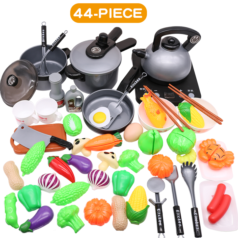 Bambini In Miniatura Cucina Giocattolo Set Giochi Di Imitazione Simulazione Cibo Pentolame E Utensili Per Cucinare Pentola Padella di Cottura Utensili della Casa del Gioco Giocattolo Per Bambini Regalo: 44PCS Grey