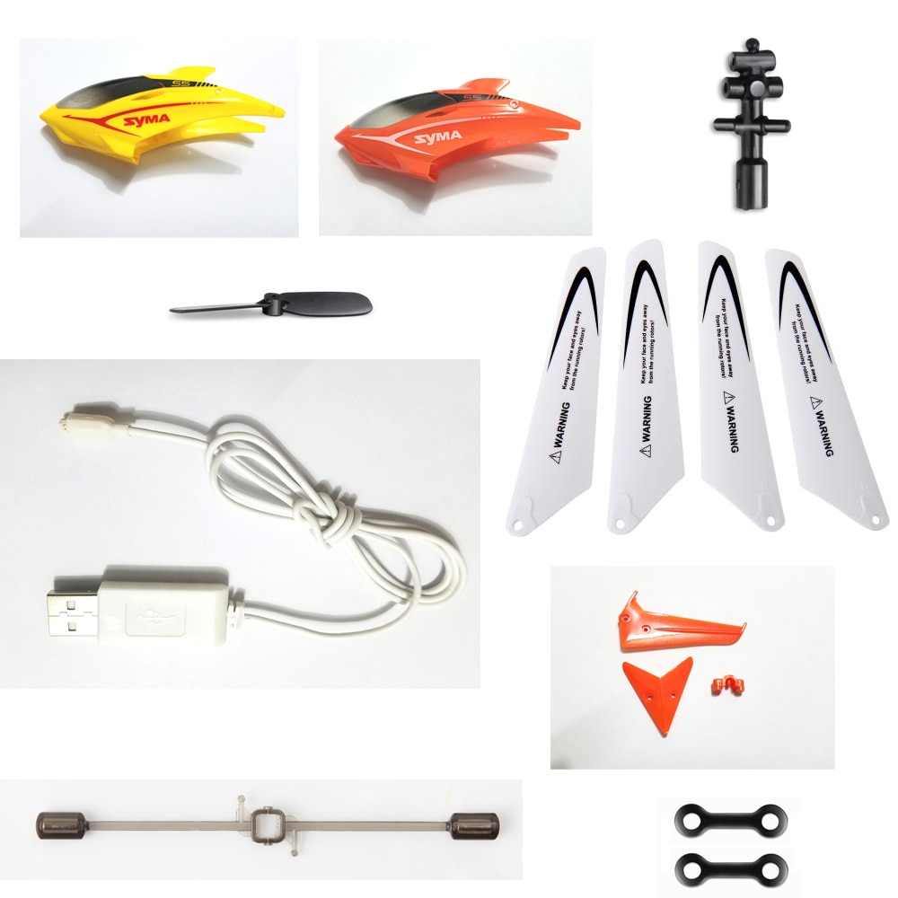 Helicóptero RC S5, cabeza de la cubierta de la barra de equilibrio, cuchilla principal de conexión, hebilla trasera, cabezal del eje interno, Cable de cargador USB para Syma S5
