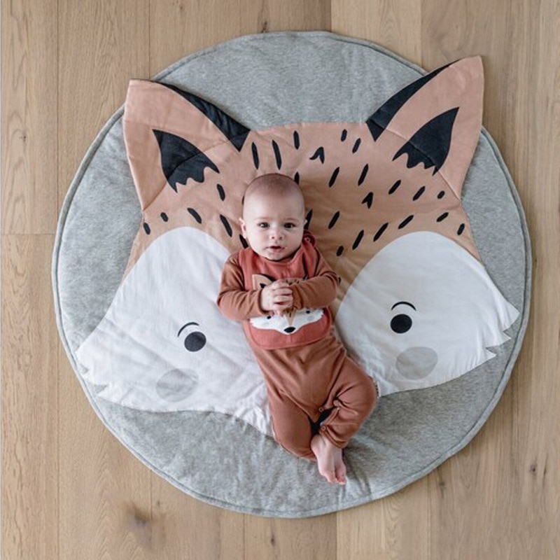 90Cm Kids Play Game Matten Ronde Tapijt Tapijten Mat Katoen Vos Kruipen Deken Vloer Tapijt Voor Kinderkamer Decoratie ins Baby