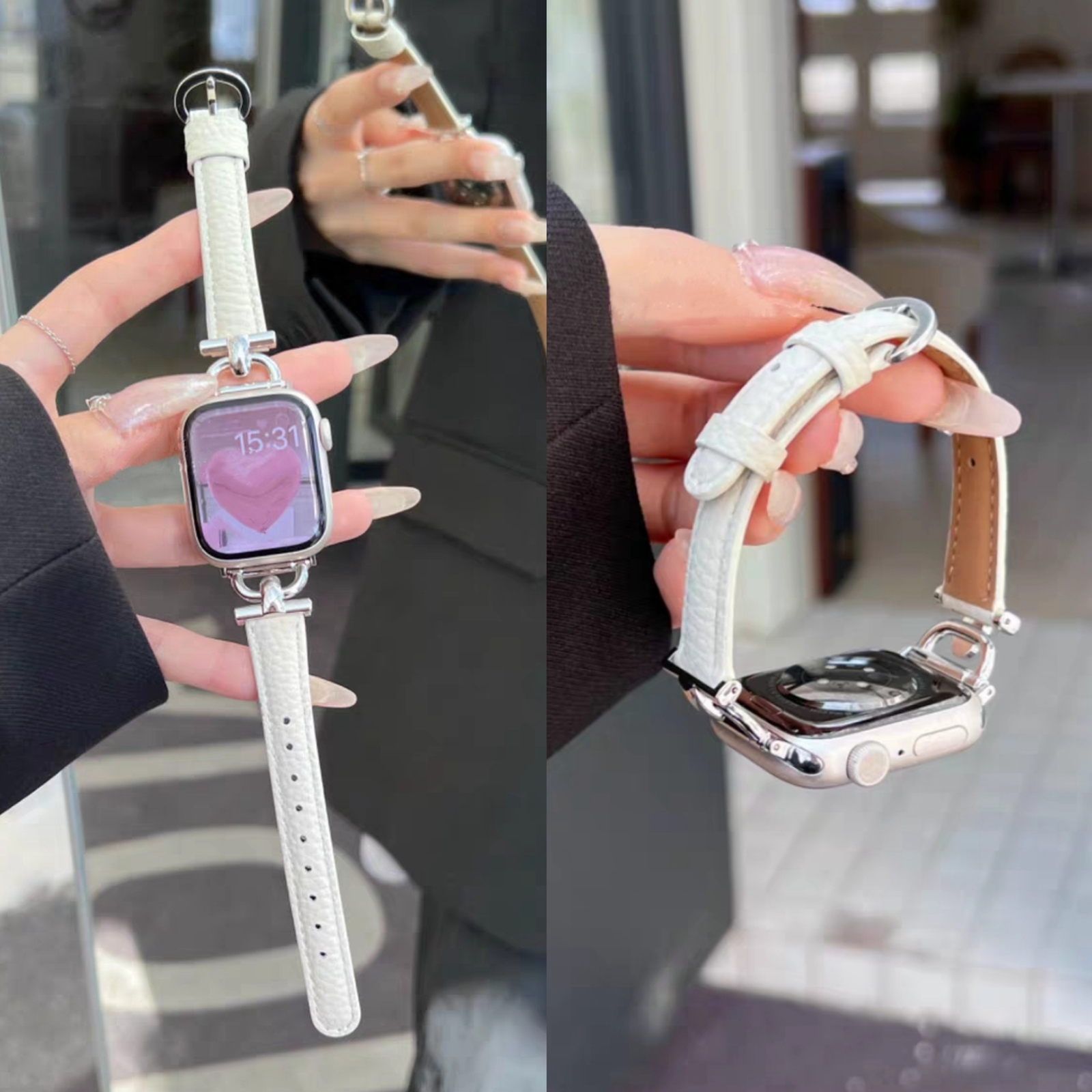 Lederen lus Correa Voor Apple Horloge band Serie Ultra 10/9/8/7/6/5/4/3/2/1 SE 38mm 40mm 41mm 42mm 44mm 45mm 46mm 49mm Band: Ivoor / 17mm