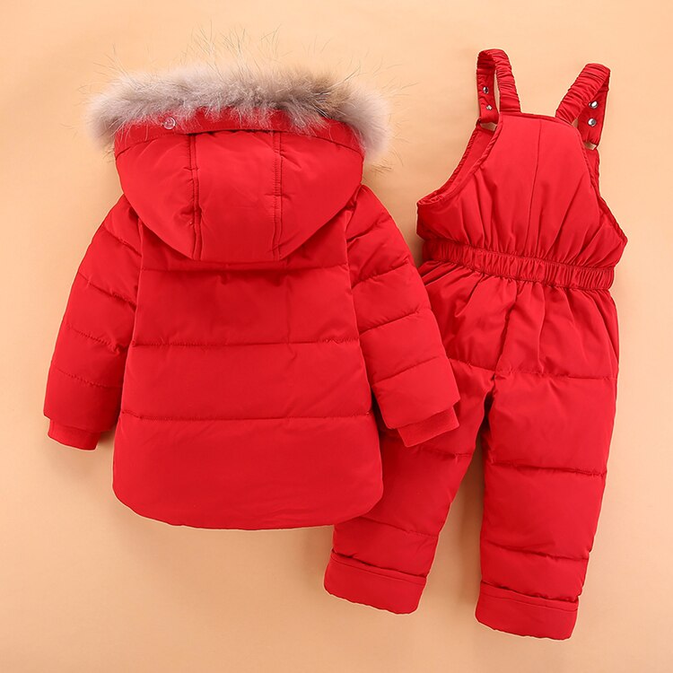 Kinderen 2-4Y Winter Witte Eendendons Kleding Sets Baby Meisje Overalls Ski Sneeuw Pak Voor Jongens Kids Natuur Bont jas + Broek