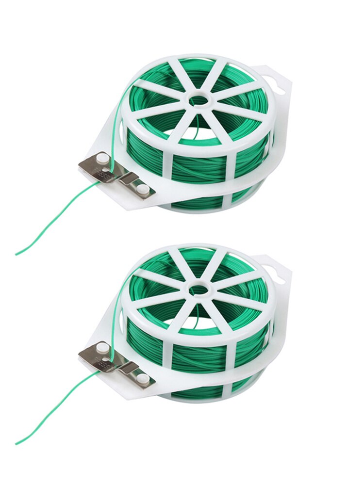 2pcs 50m Garden Twist Tie Garden Wire Green Coated Wire Twist Tie Reel Coated Plant Support Flexible securing plants flowers