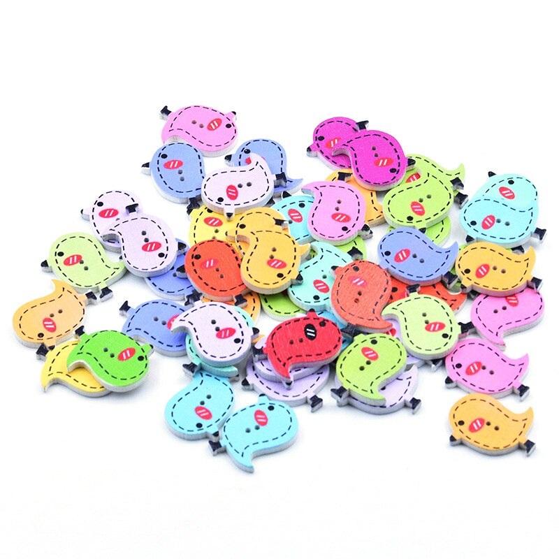Botones de madera para manualidades, pintura mixta Vintage de 2 agujeros, para Scrapbooking, costura de ropa, suministros de ropa para niños, 50 unids/lote