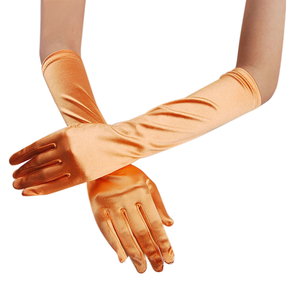 Women Long Finger Elbow Sun Protection Gloves Opera Evening Party Prom Costume Adult Accessories Black Red White Mittens: Orange