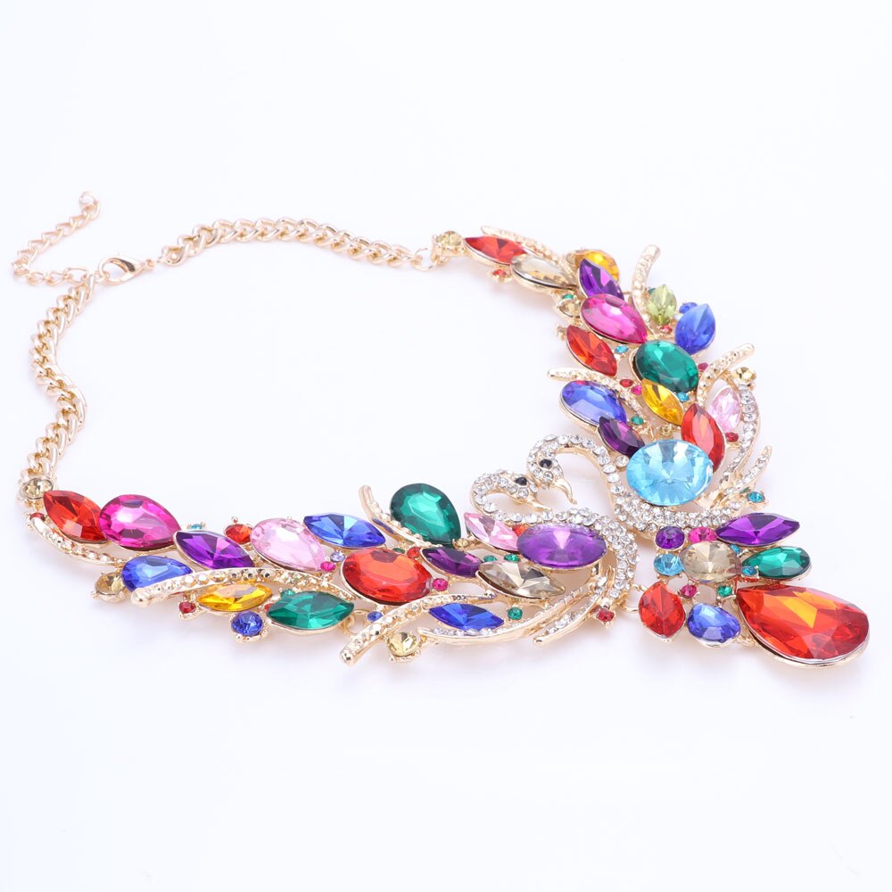 Crystal Bridal Jewelry Sets Gold/Silver Plated Swan Pendant Necklace Women Party Wedding Prom Necklace Earring Accessories