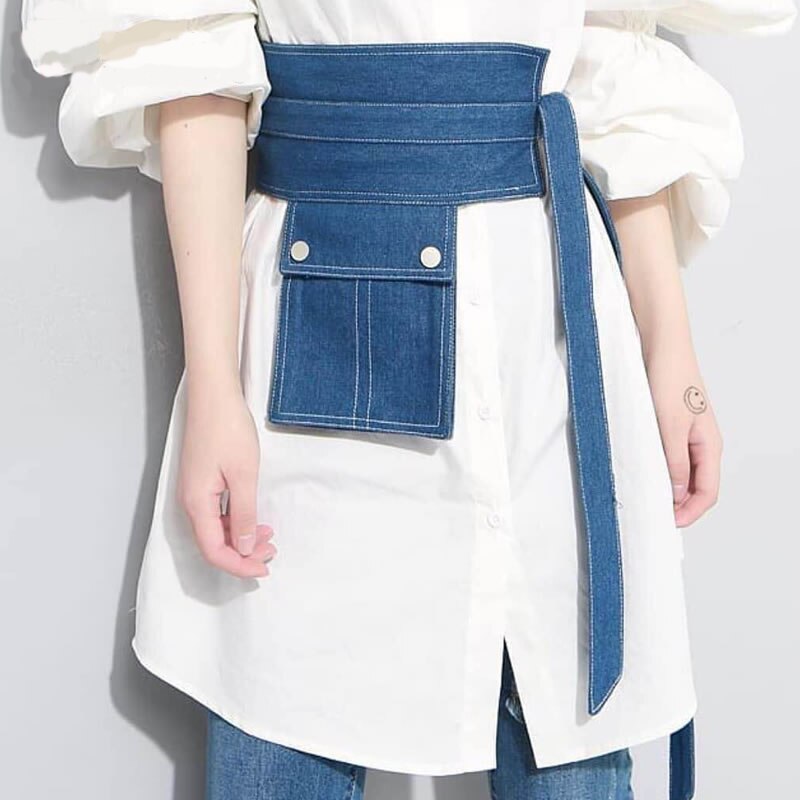 HATCYGGO vrouwen Riem Denim Pocket Taille Riem Voor Vrouwen Casual Wide Corset Buikband Decoratieve Effen Kleur Dames Riemen