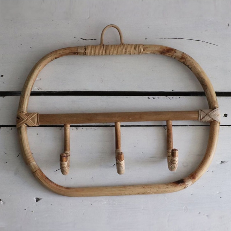 Rattan Wand Haken Kleidung Hut Hängen Haken Häkeln Nordic Vintage Tuch Halter Organizer Kleiderbügel Decor für Home Hotel Wohnheim Dekor