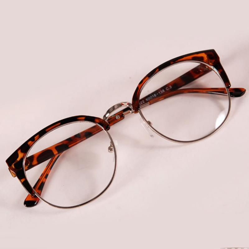 Women Stylish Cat Eye Semicircle Frame Optical Glasses Lightweight Metal+Plastic Anti-Radiation Goggles Plain Glass Spectacles
