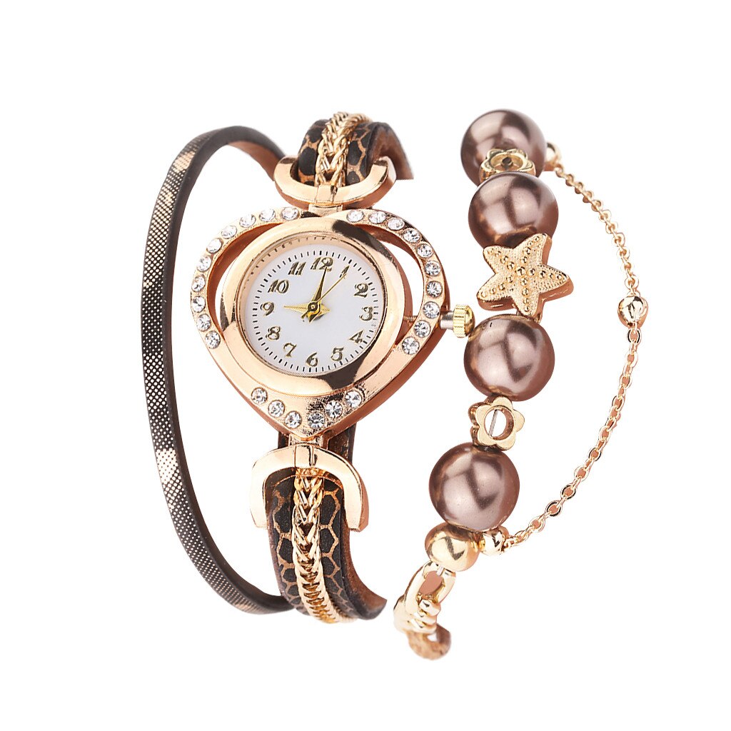Dames Horloge Vrouwen Vintage Parel Armband Dial Analoge Quartz Horloge Dames Horloge Luxe Vrouwen Horloges 1Pc