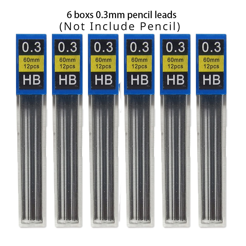 Portaminas de Metal de 0,3/0,5/0,7/0,9/1,3/2,0mm, juego de lápices HB automáticos de dibujo con cables, suministros de arte para escritura escolar y de oficina: Transparente