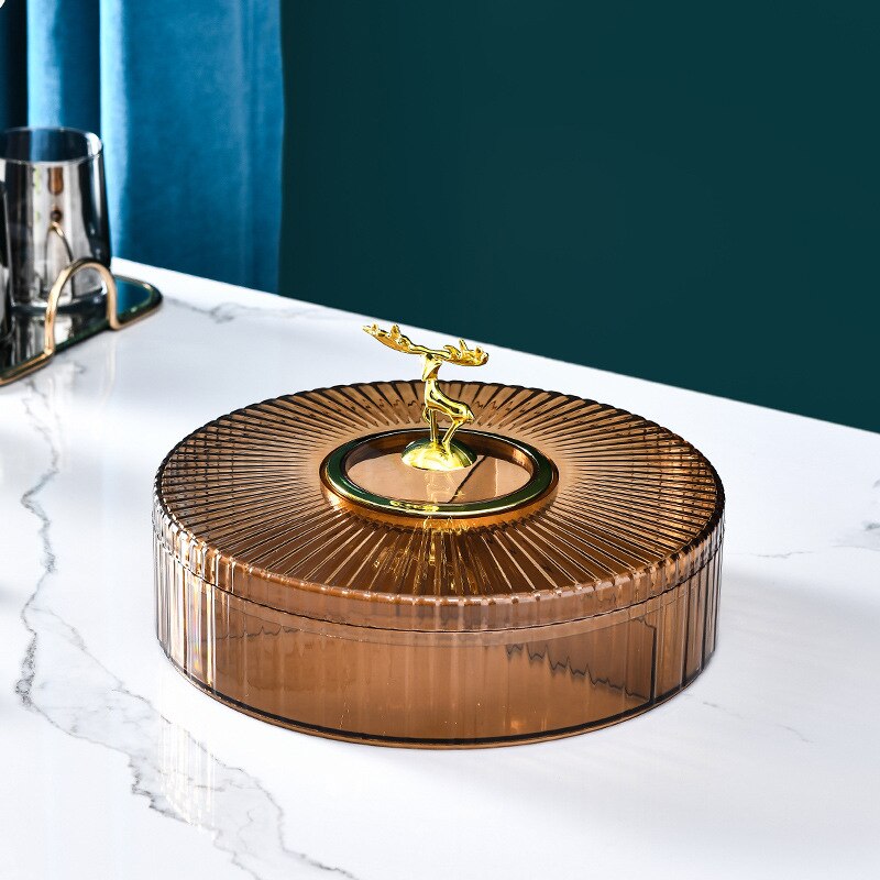 Transparent Candy and Nut Storage Container Luxury Snack Serving Tray with Lid Plastic Dry Fruit Dishes Parties Appetizer Dishes: 1 Tier Brown