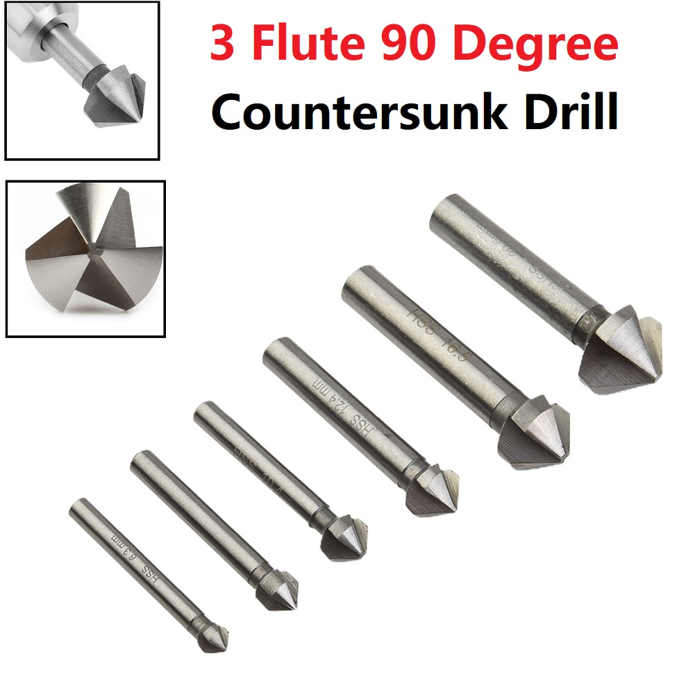 Broca avellanadora de 3 flautas, herramientas de biselado de 90 grados, cortador de chaflán, brocas para placa de aluminio de acero inoxidable, 1 ud.
