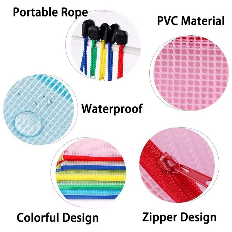 10Pcs Zipper File Bags PVC Document Bag Zipper Folders Document Pouch Receipts Organizer(A4 Mixed Colors)