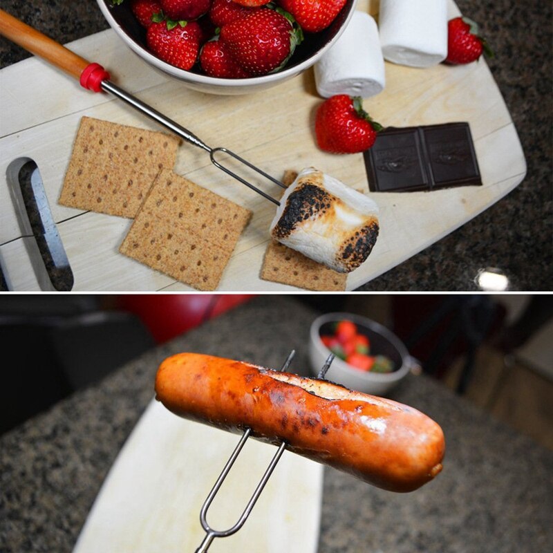 5- pack marshmallow-roosterstokjes met houten handvat, uitschuifbare vorken, telescopische spiesjes voor kampvuur en worstbarbecue,