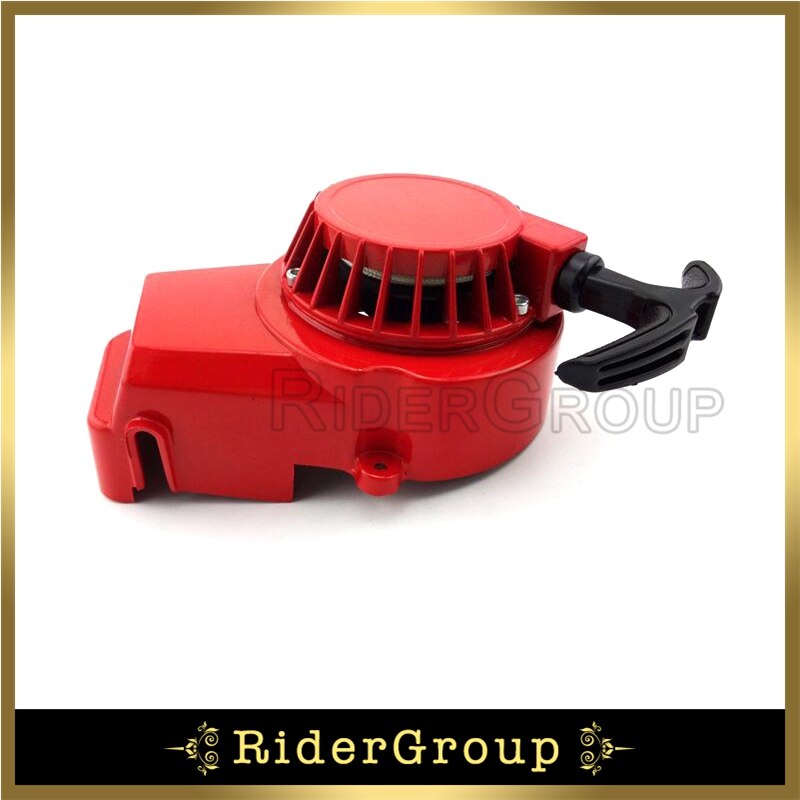 Rød alu pull starter rekyl til 2 takt 47cc 49cc motor børn atv minimoto pocket bike mini moto dirt quad crosser 4 hjulet