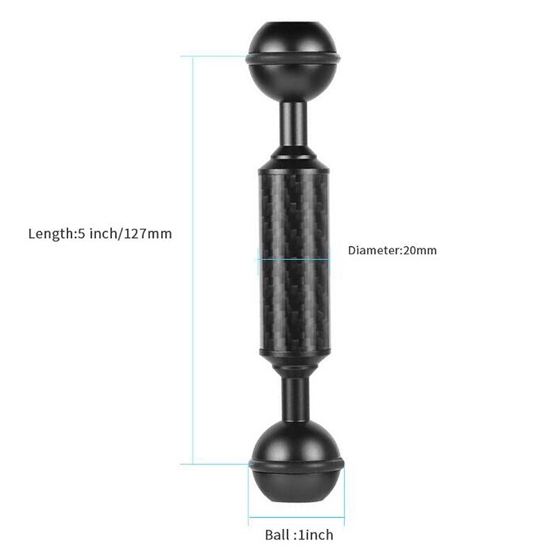 Carbon Fiber Float Extension Arm 1 Inch Dual Bal Duiken Camera Fotografie D20Mm 5 Inch Licht Onderwater Drijfvermogen Statief