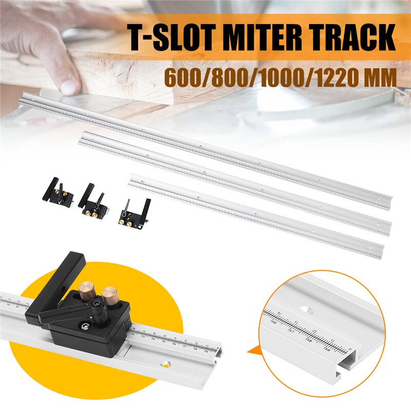 600/800/1000/1220mm Aluminum Alloy T-Track Woodworking T-slot Miter Track with Scale/Miter Track Stop Woodworking Tools