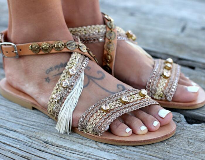 LZJ vintage woman sandals girls summer shoes flats rome tassel srystal sandalias mujer beach lady casual chaussures femme ete