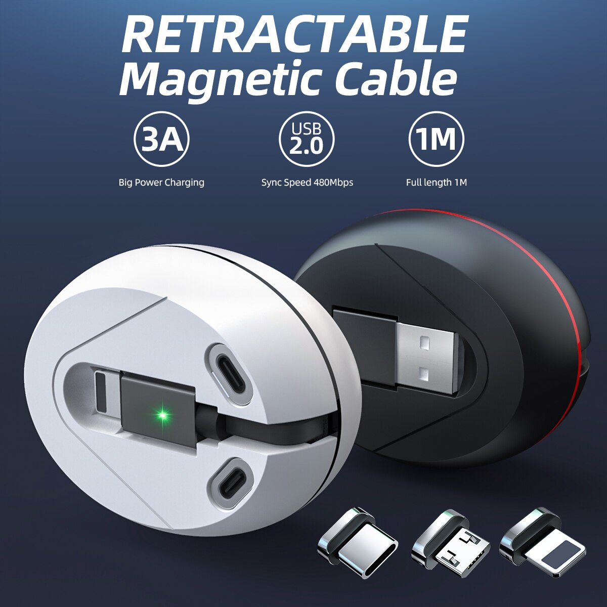 3 in 1 magnetische kabel snel opladen usb type c micro-oplaadkabel datakabel intrekbare magneet oplaadkabel voor iphone xs max x