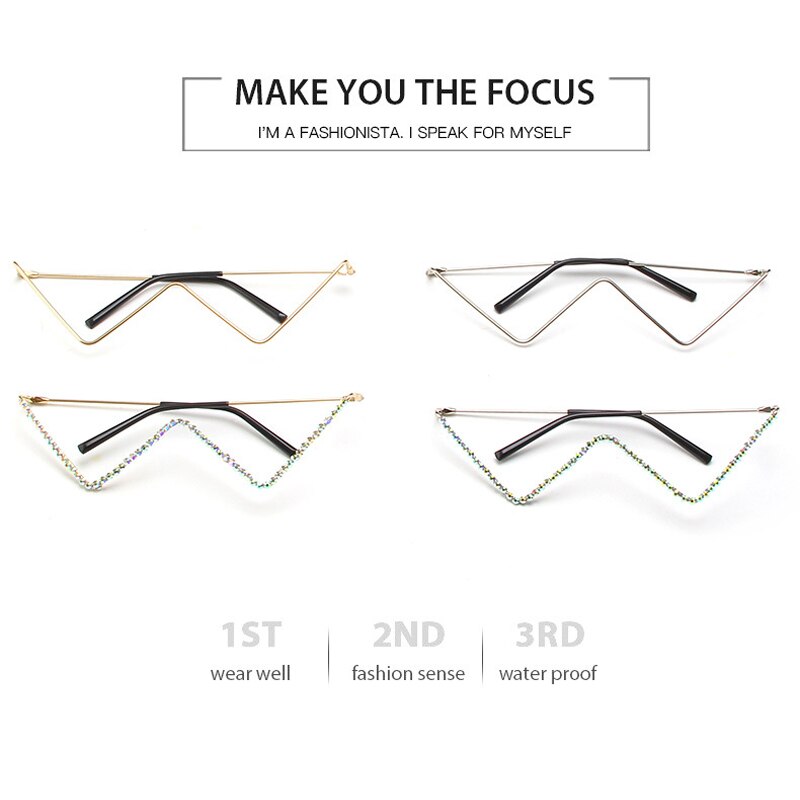 Glasses Women Triangle Half Frame Diamond Glasses Frame Retro Women Crystal Eyewear Glasses Without Lens Eyeglasses Frame