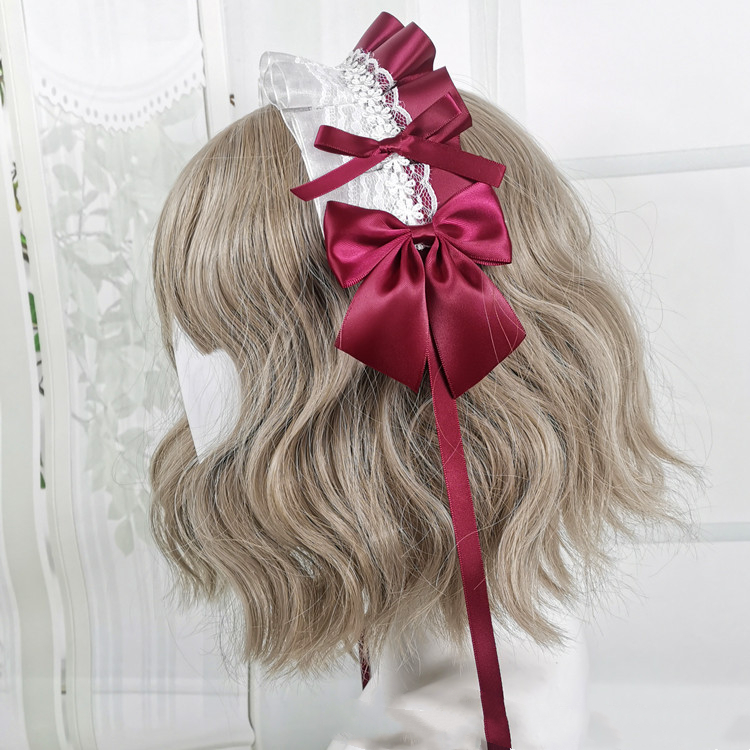 Diadema de Anime para niña, accesorio para el cabello de Lolita Maid con encaje de flores, Aro para el pelo de Cosplay, hecho a mano