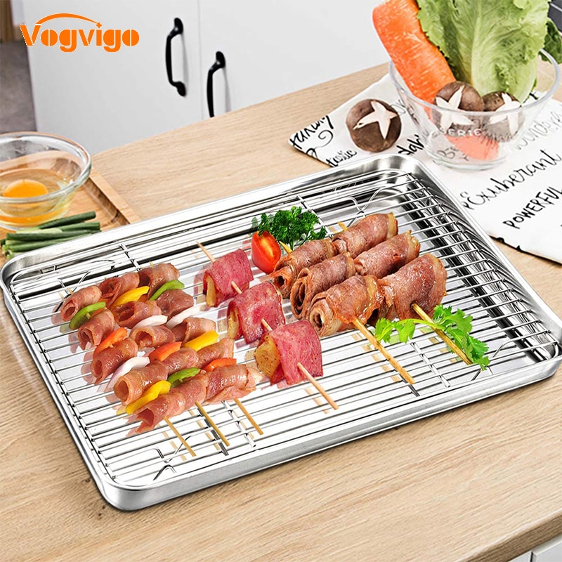 Baking Tray with Removable Cooling Rack Set Stainless Steel Pie Biscuit Cookie Macaroon Pastry Baking Pan Sheet Used for Oven
