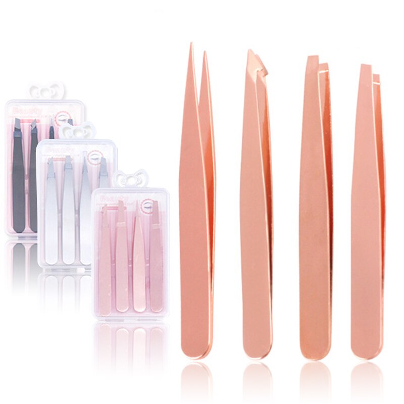 Juego de 3 unids/set de depilación de Punta inclinada de Metal, Mini pinzas para cejas, extensión de pestañas, pinzas de injerto, pinzas, herramientas de maquillaje