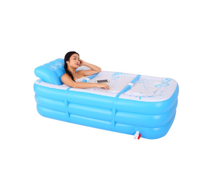 165x85x45cm Blue Large Size Inflatable Bath Bathtub SPA PVC Folding Portable For Adults Household Inflatable Tub: E