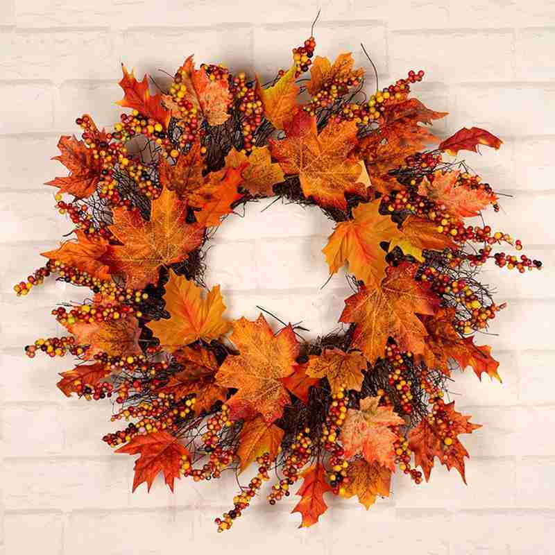 1Pc 45cm/60cm Autumn Artificial Maple Leaf Wreath Rattan Berry Wreath Home Door and Window Wreath Decoration