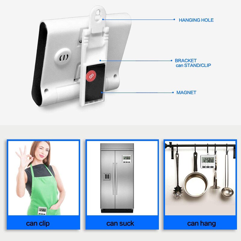 Hour Minute Second Count Up Countdown Digital Kitchen Timer, Big Digits, netic Backing, Retractable Stand, 3 Pack