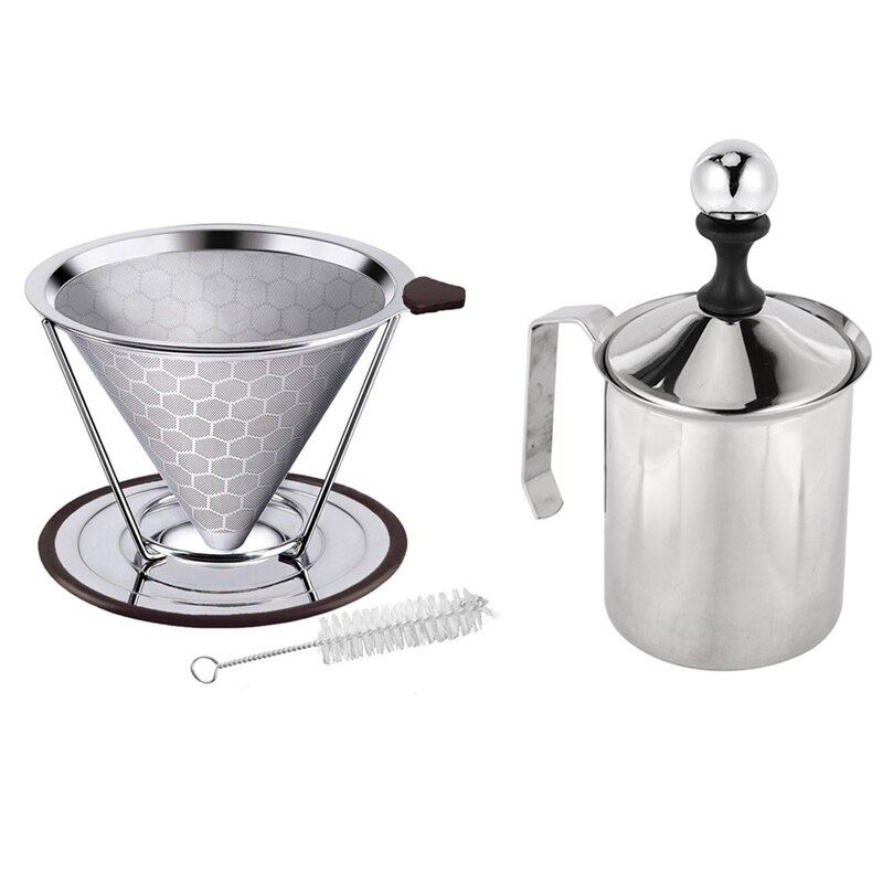 Premium Stainless Steel Coffee Filter with Manual Milk French Press Coffee Maker