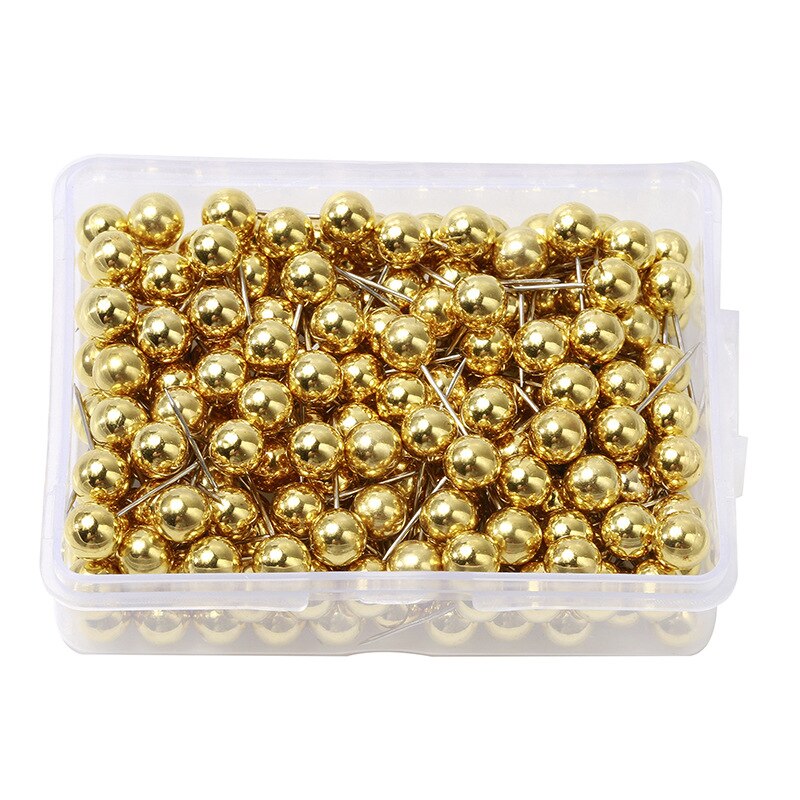 200PCS 6MM Map Tacks Push Pins with Gold Round Head Steel Point for Bulletin Board Fabric Marking Push Pins with Box: Gold