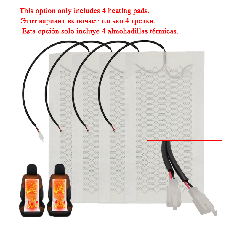 Universele 12V Auto Stoelverwarming Koolstofvezel Warmte Pads Set 5 Niveaus Digitale Display Schakelaar Dual Control Systeem Met harness Kit: Only 4 Heating Pads