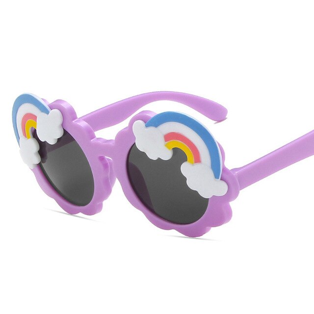 Children Cartoon Rainbow Round Frame Sunglasses Baby Girl Boy Sun Visor Mirror Outdoor Kid Summer Beach Vacation Glasses: Purple