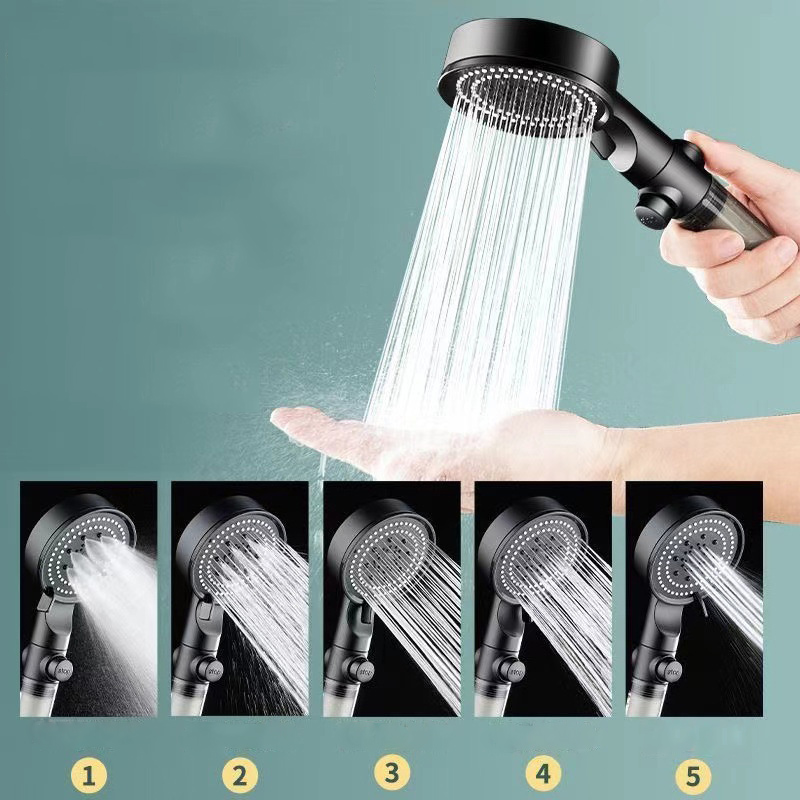 Boquilla de ducha con filtro presurizado de 5 velocidades, juego de baño de ducha de mano, salida de agua grande para el hogar, interfaz Universal