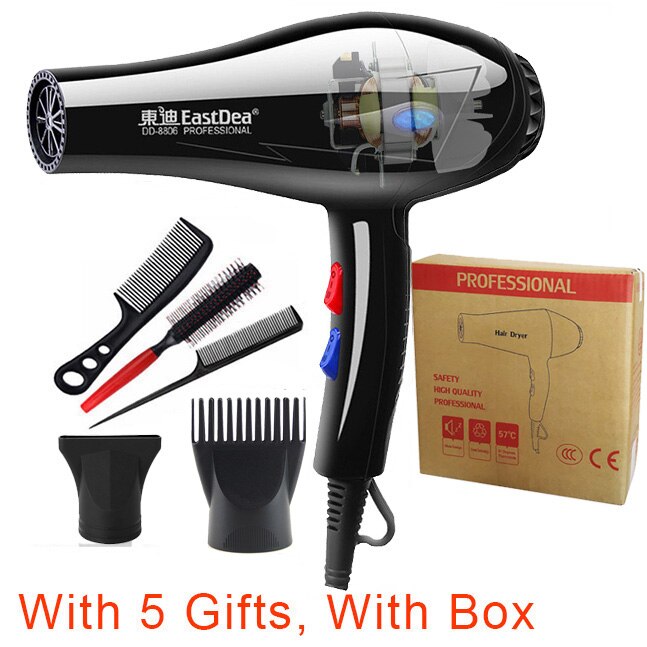 2100w hair dryer blow dryer for hair salon hairdresser use hairdryer with nozzles travel cold air adjustment: 5 Gifts with box 2 / EU